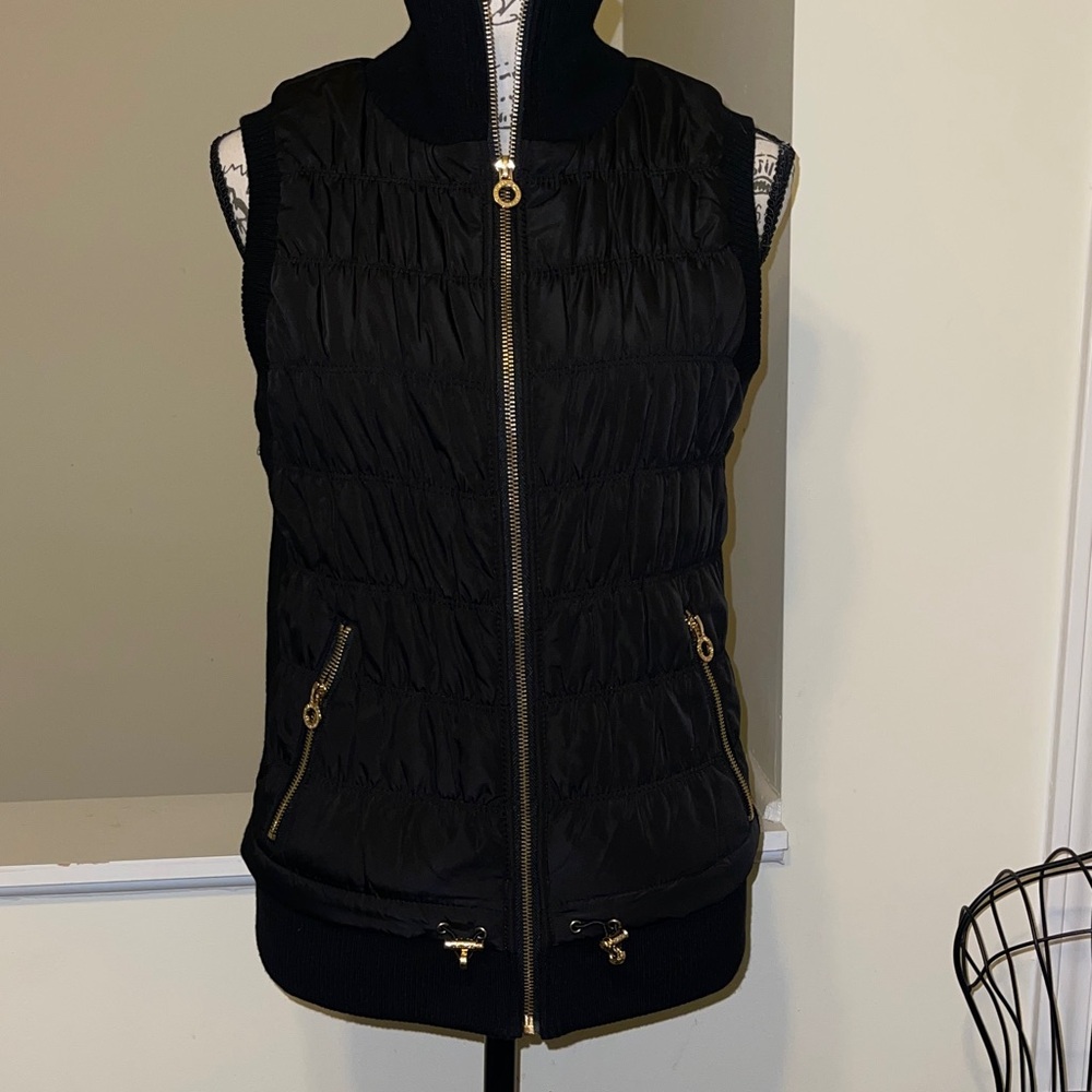 Calvin Klein Black Puffer Vest with Gold Accents